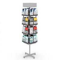 Présentoir rotatif en métal à 4 niveaux sur mesure pour brochures, avec poches en acrylique, support de sol pour livres et magazines, fabriqué en usine OEM