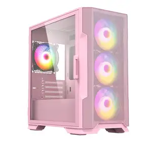 New Design OEM PC Tecnomall pink Gaming Computer Case Atx Pc Case Hd Usb3.0 Atx Game case 360 Water-cooled Glass Side