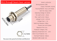 Détecteur laser à faisceau traversant M12, portée 30M, sortie double NPN PNP, LUOSHIDA IP65, pour convoyeur d'emballage, machine de comptage industrielle