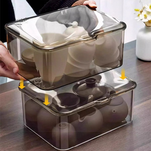 Tea Set Storage Box <b>Rectangle</b> With Lid Stackable For Kung Fu Tea Cups Teapots Transparent Desktop Organizer - Product Image 1