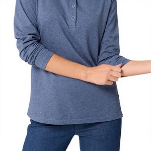 Polo de Manga Larga Azul para Mujer, de Algodón, Color Sólido, Estilo Casual, Largo Regular, Tejido de Punto - Product Image 6