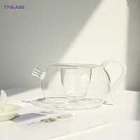 Théière en verre borosilicate de haute qualité, faite à la main, avec couvercle et poignée, résistante à la chaleur, capacité de 755 ml, design élégant et luxueux, écologique