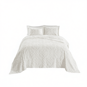 Juego de Cubrecamas de Chenilla de Algodón con Diseño de Mechones en Color Blanco Hueso, Tamaño Queen, Elegante Cubrecama con Patrón Geométrico Clásico para Decoración del Hogar - Product Image 1