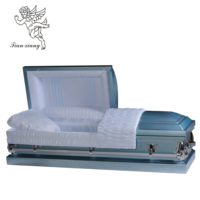 Cercueil funéraire en métal de style européen, avec intérieur en satin blanc, revêtement matelassé à grille et ferrures d'angle à motifs roulés, vente en gros