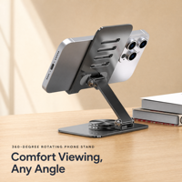 Support de téléphone rotatif à 360 degrés, support de bureau pliable en alliage, base pivotante en acier au carbone, réglable pour téléphone et tablette