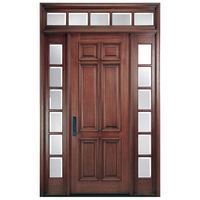 Porte d'entrée principale en bois massif d'acajou, double porte avec impostes latérales