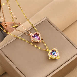 Venta al por mayor clásica europea y americana transfronteriza océano corazón amor Color agua oro colgante mujer collar que no se decolora - Product Image 2