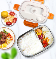 Kotak makan siang elektrik portabel, kotak makan siang elektrik Stainless Steel, wadah penghangat makanan Stainless Steel, pemanas makanan untuk pelajar sekolah