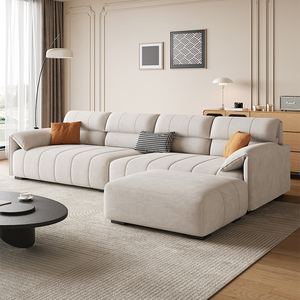 Sofá de Cuero <span class=keywords><strong>y</strong></span> <span class=keywords><strong>Tela</strong></span> de Estilo Crema de Lujo Ligero, Sofá Seccional Moderno <span class=keywords><strong>y</strong></span> Sencillo para Sala de Estar, Apartamento Pequeño, Sofá Seccional Tipo Oreja de Elefante - Product Image 3