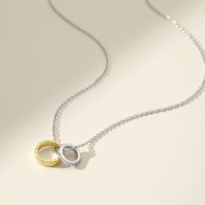 Collar con Colgante de Doble Círculo de Plata S925 con Cadena de Eslabones, Diamantes Moissanite y Circonita 5A, Diseño Exclusivo de Dylam, Joyería Fina de Moda - Product Image 5