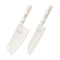 Ensemble de 2 couteaux Santoku et Hachoir en acier inoxydable avec revêtement blanc crème – Couteaux de cuisine pour la cuisine familiale et les réceptions – Vente en gros