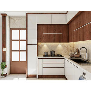 Conceptions de stratifié de membrane de PVC d'armoires suspendues de cuisine Arabie saoudite Conception de cuisine d'armoires de cuisine en chêne rouge - Product Image 5