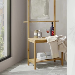 Bamboo <strong>Bathroom</strong> Shelf <strong>Storage</strong> Rack Chair <strong>Seat</strong> with Towel Holders Free Standing Space Saving Rack - Product Image 4