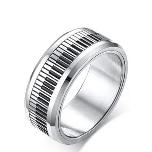 8毫米宽不锈钢黑色和白色的钢琴环可旋转戒指黑色文艺气质男士戒指