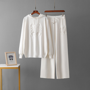Completo Casual Blu di Nicchia Ricamato in Due Pezzi Tuta con Cappuccio e Pantaloni Lunghi Ropa De Mujer Roupas Femininas Da <span class=keywords><strong>Moda</strong></span> - Product Image 4