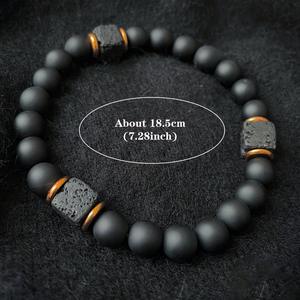 Bracelet pour homme en pierre de lave carrée, <span class=keywords><strong>agate</strong></span> <span class=keywords><strong>noire</strong></span>, fait main, avec motif géométrique, tendance mode, onyx noir - Product Image 1