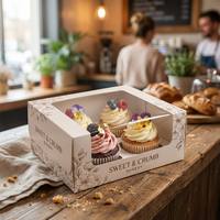 Caja para Pasteles de Panadería al por Mayor con Logotipo Personalizado y Ventana Transparente para Cupcakes y Postres
