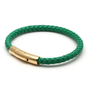 <span class=keywords><strong>6mm</strong></span> moda clásica hecha a mano trenzada pulsera de cuero genuino alto pulido Acero inoxidable Cierre magnético pulseras - Product Image 3