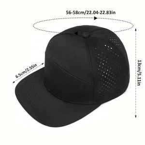 Wholesale Custom 6 Panel <b>Flat</b> Bill Navy Blue Waterproof Structured Embroidery Logo Laser Cut Hole Perforated Snapback Cap <b>Hat</b> - Product Image 5