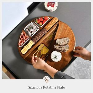Juego de Tabla Redonda para <span class=keywords><strong>Quesos</strong></span> de Madera de Acacia Premium con Juego de Cuchillos para Charcutería, Vino y Servir en Fiestas - Product Image 4