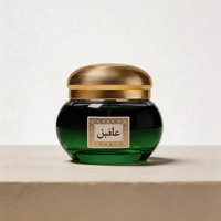 Pot à Bakhoor de luxe rond en verre vert avec couvercle en dôme doré à rayures horizontales, vide, pour encens Oud Bakhour arabe