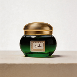 Pot à Bakhoor de luxe rond en verre vert avec couvercle en dôme doré à rayures horizontales, vide, pour encens Oud Bakhour arabe - Product Image 2