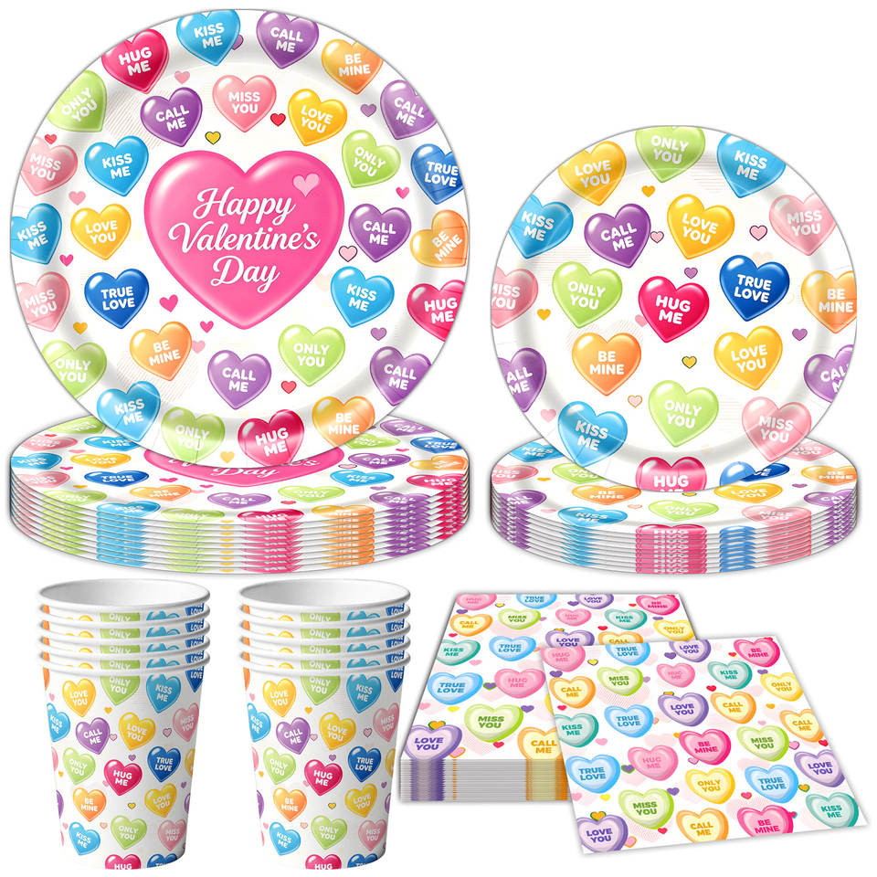 Event Table Slides Valentine's Day Heart Theme Tableware Party Supplies, Disposable Paper ...