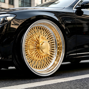 Jantes personnalisées à rayons triple doré chromé de 13 à 22 pouces, 100 rayons, jantes à déport profond pour voitures Lowrider, voitures classiques, style rétro et de luxe - Product Image 5