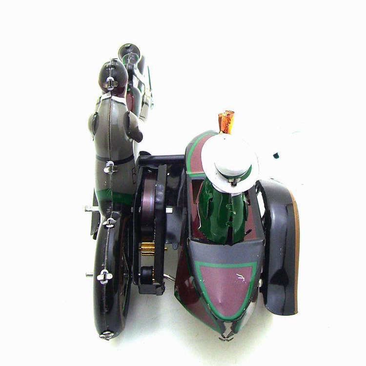 EE1364 Handmade Vintage Metal Motorbike with Sidecar Model