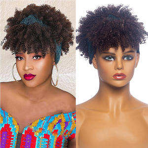 Perruque bandeau courte noire bouclée nouée, synthétique, économique, pour couvrir la perruque, avec <span class=keywords><strong>frange</strong></span> tressée style 'poudre <span class=keywords><strong>africaine</strong></span>' - Product Image 5