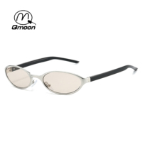 Lunettes de soleil ovales rétro Qmoon en métal, verres teintés UV400, style années 90, unisexe, pour hommes et femmes, lunettes décontractées
