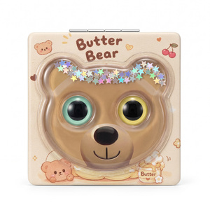 Espejo de Bolsillo Compacto de Viaje con Diseño de Oso de Dibujos Animados y Purpurina Líquida, Personalizado con Logotipo, Cuadrado, Pastel, con Diseño Frontal y Trasero, Venta al por Mayor - Product Image 2