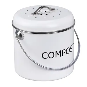 Countertop Round Metal Kitchen Compost Pail