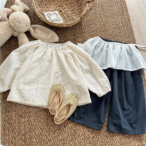 Nuovi Arrivi: <span class=keywords><strong>Pantaloni</strong></span> Coreani a Gamba Larga in Cotone Tinta Unita con Pieghe, Vestibilità Slim, Taglio Corto ed Elastico in Vita <span class=keywords><strong>per</strong></span> Bambine - Product Image 4