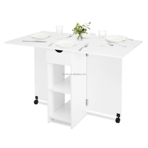 Modern Convertible Wooden Mobile Folding Dining <strong>Table</strong> 1 Drawer <strong>2</strong> Shelves <strong>for</strong> <strong>Kitchen</strong>/School/<strong>Small</strong> Space Hotel/Entry Use Portable - Product Image 2