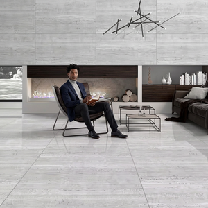 Travertino Gris, Baldosas de Porcelana Pulida de 24x48 Pulgadas para Pared y Piso, Aspecto de Piedra Travertino, 8.5mm - Product Image 6
