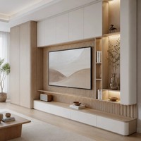 Moderno Soporte de TV de Madera con Pantalla LED, Montado en la Pared y con Almacenamiento para Sala de Estar y Apartamento - Mueble de TV Multifuncional