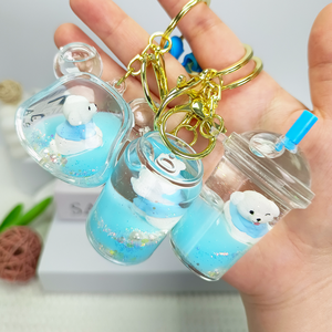 พวงกุญแจอะคริลิคทรงต่างๆ น้ำหนักเบา พิมพ์ลาย UV ทรายเหลวสีฟ้า ประดับกลิตเตอร์รูปสุนัขสุดน่ารัก ของตกแต่งรูปสัตว์การ์ตูน - Product Image 2