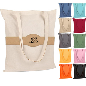 Jiuyang sacs fourre-tout d'épicerie réutilisables 100% coton couleur naturelle longue poignée poids moyen grands achats de toile - Product Image 1