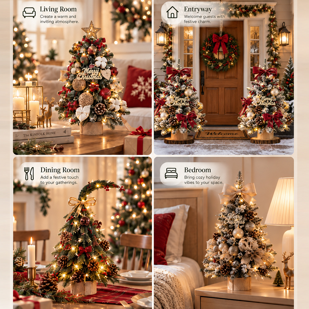 Artificial Christmas Tree Noble Fir with LED Lights & Base,Mini Snow Flocked Christmas Tree,Mantelpiece Tabletop Christmas Decor · image 3
