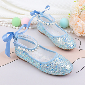 Scarpe Formali per Bambine OEM, Tacchi Mary Jane, Scarpe da Damigella, Fiocco Glitterato, Scarpe Traspiranti Stile Principessa per Matrimoni e Feste - Product Image 1