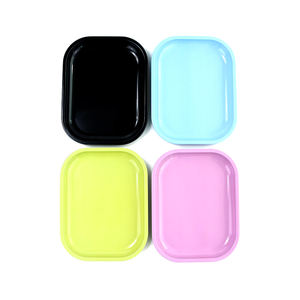 RTS Smoke Shop Vente en gros Plateau à roulettes en métal noir de couleur unie avec couvercle 18x14cm Kit d'accessoires à rouler pour fumeurs - Product Image 5