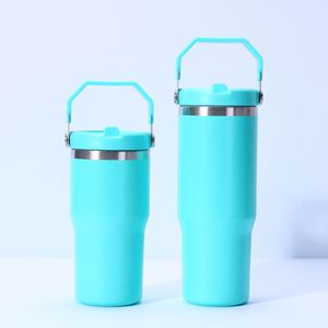 Mug de voyage isotherme à double paroi avec poignée de voiture, 20oz 30oz, avec couvercle et paille, antidérapant, pour la conduite et le bureau - Product Image 3