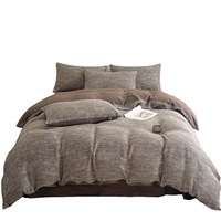 Parure de lit 4 pièces personnalisable de luxe minimaliste en tissu teint et lavé, housse de couette, drap et jupe de lit, couleur unie, 1,8 m