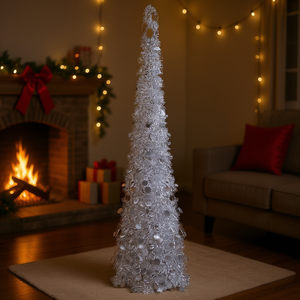 Árbol de Navidad Artificial Plateado Plegable de 6 Pies, Material PET, Decoración Interior, Base Incluida, Sin Luces, Fácil Instalación - Product Image 2