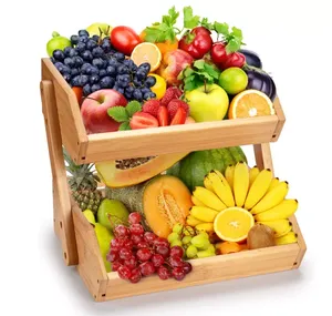 Panier à fruits en bois à 2 étages, pour la cuisine, le comptoir, le support de stockage des légumes, grand panier à fruits en bambou, vente en gros - Product Image 5