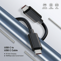 Kabel USB C ke USB C 100W 5A PD Pengisian Cepat 20V 5A, Kabel Data Tipe C, Kabel Tembaga Bebas Oksigen Fleksibel TPE 480Mbps untuk Laptop