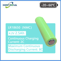 Batterie standard de taille 18650, haute densité énergétique, cellule LiNiMnCoO2 4,2 V, 2500 mAh, Winfinova, certifiée CE, 300 cycles, décharge 8C