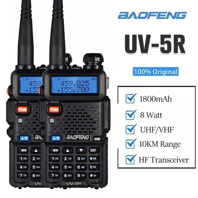 Baofeng UV-5R VHF/UHF Dual Band Analog Two Way Radio 8W Portable Walkie Talkie 128CH 1800mAh Rechargeable Battery Outdoor Radio