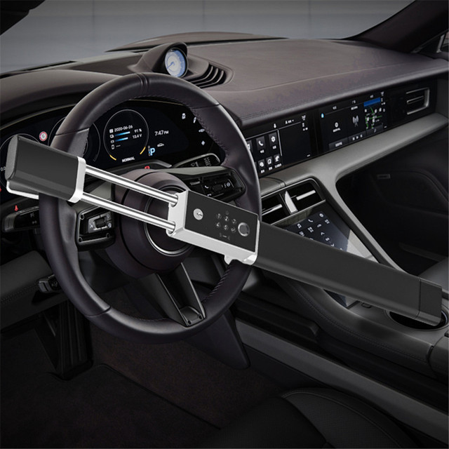 Easy Installation Car Steering Lock Anti Theft Universal Fit Double Hook System PIN Card Swipe Key NFC Unlock Two Keys Included